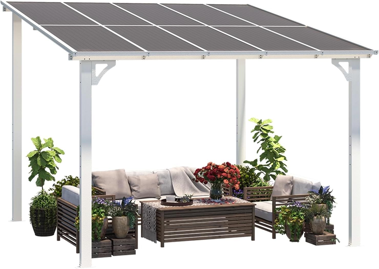 UNIONLINE 3x3m Wandgestellter Gartenpavillon – Markdown! Metall Pavillon für Terrasse, Veranda, Hinterhof, Weiß, PVC-Dach