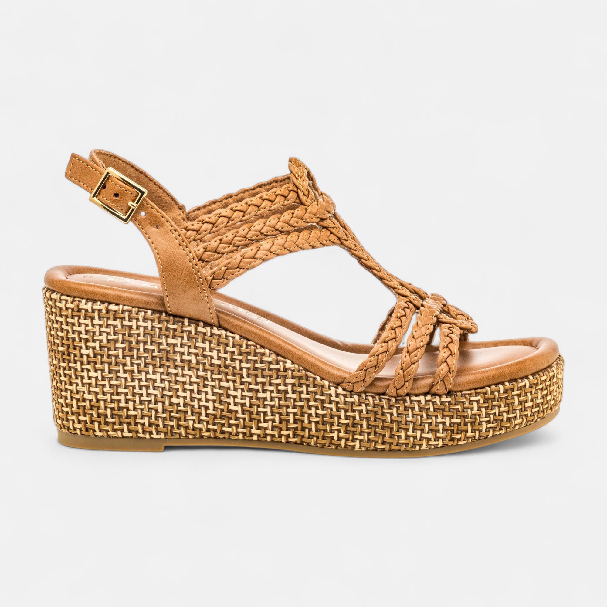 Nu-pieds à talon compensé Femme cognac