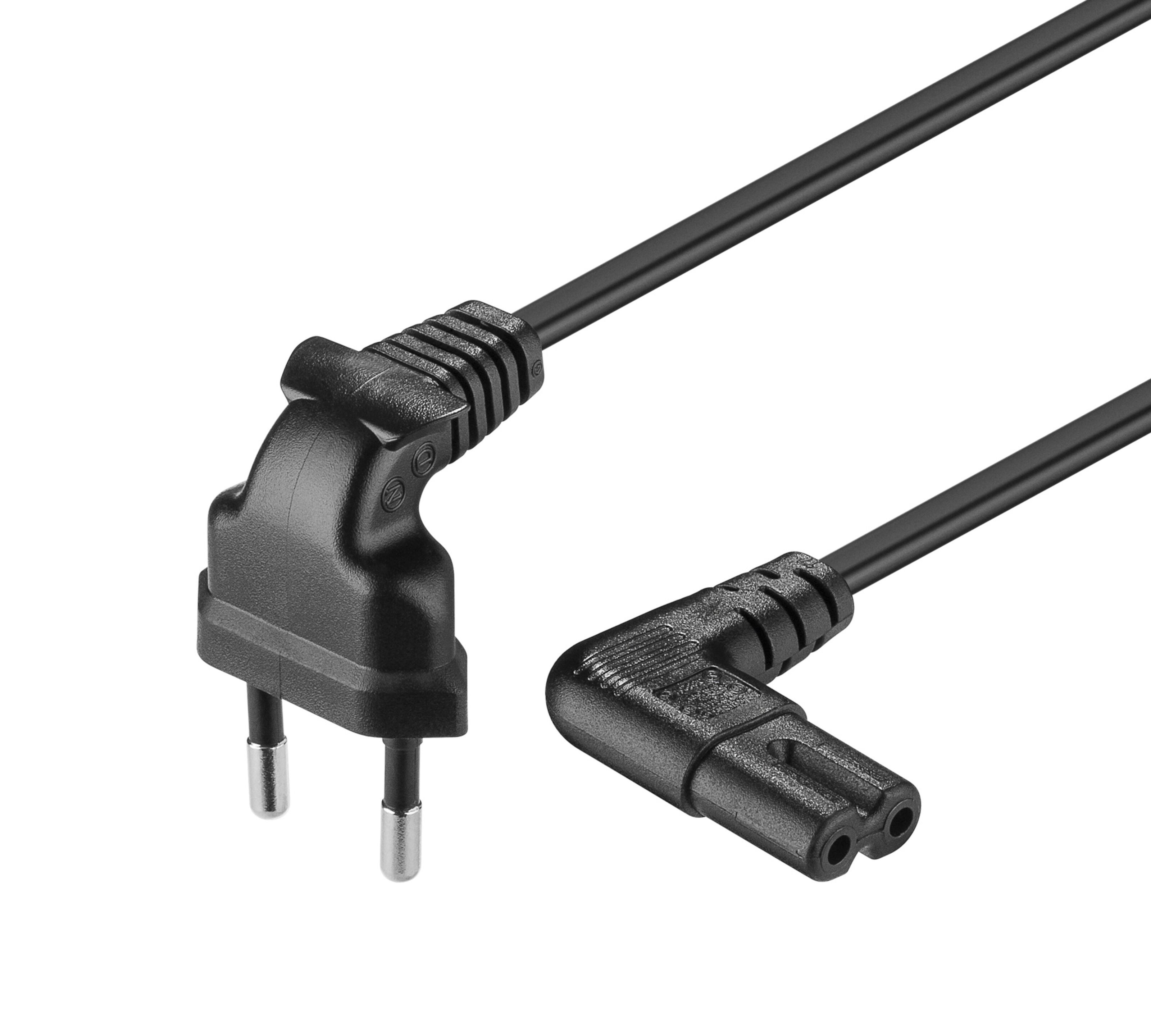 Apparatkabel C7 med vinklede kontakter, svart 1,5 m
