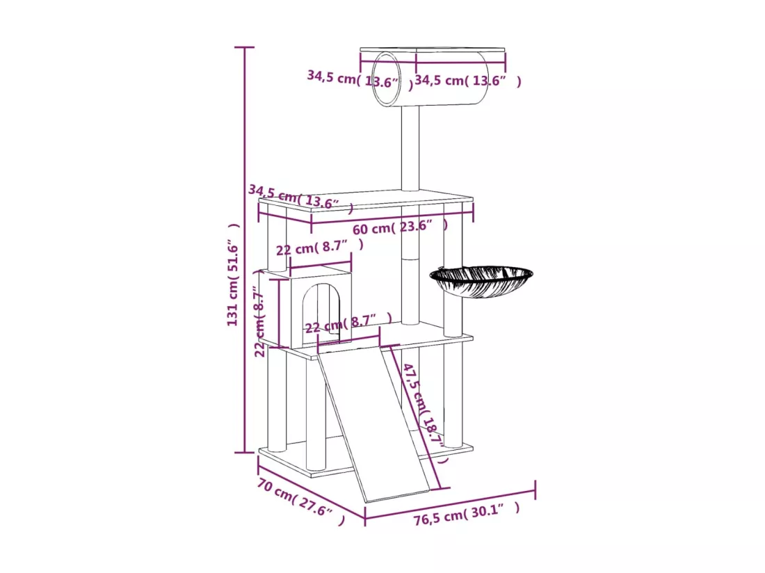 Arbre à chat avec griffoirs en sisal Crème 131 cm