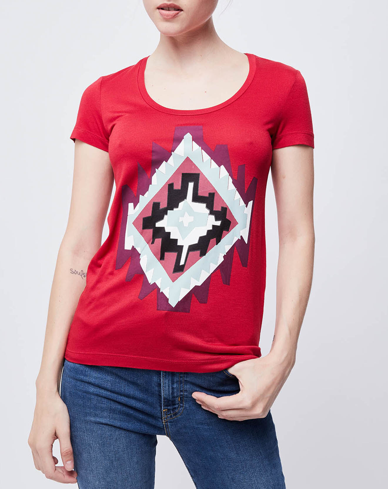 John Galliano T-Shirt imprimé ethnique rouge/multicolore