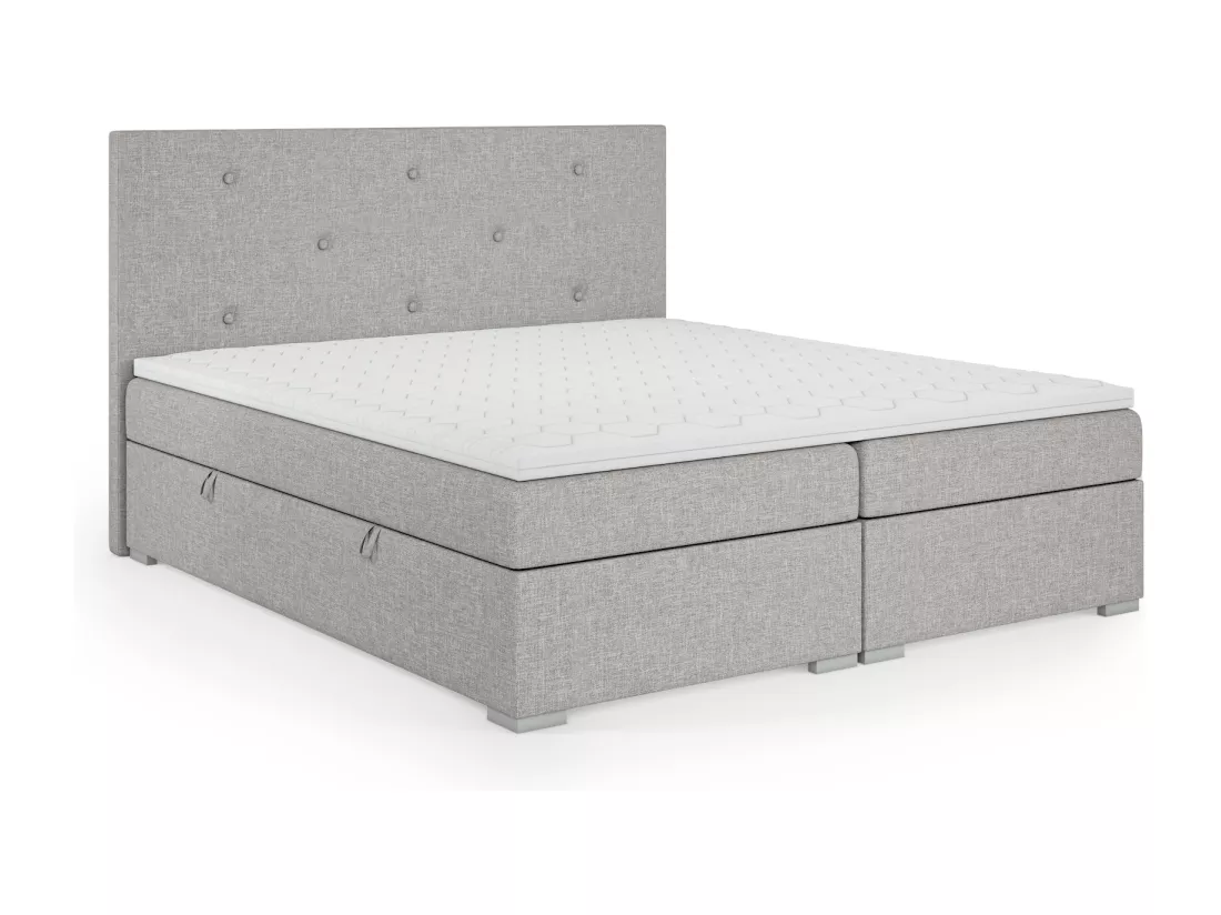 Lit Boxspring avec tiroirs de lit, Coffre de lit Topper Atlanta 180x200 cm, Orinoco 21 (Gris clair)
