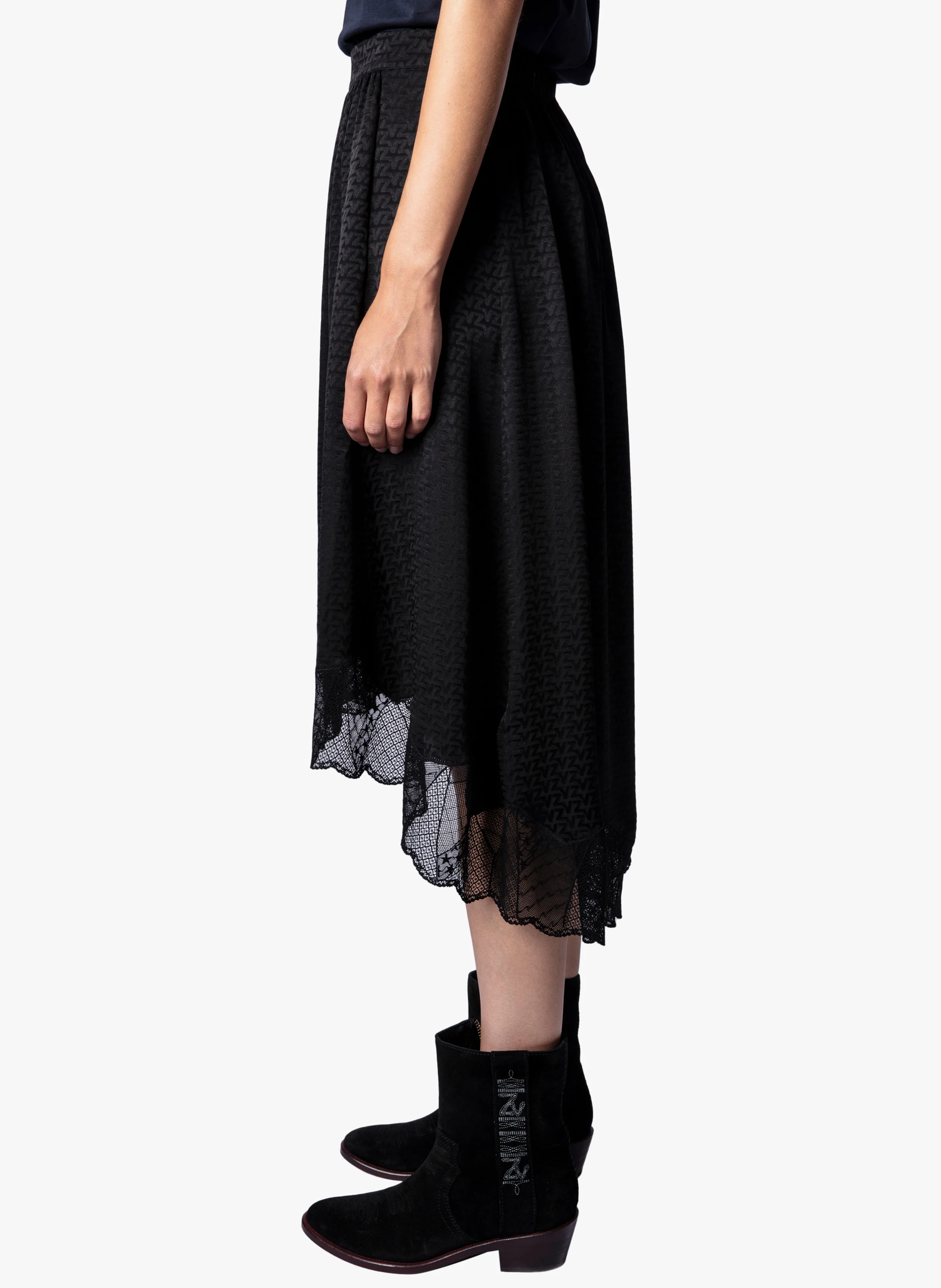 Jupe midi jacquard en soie | Noir