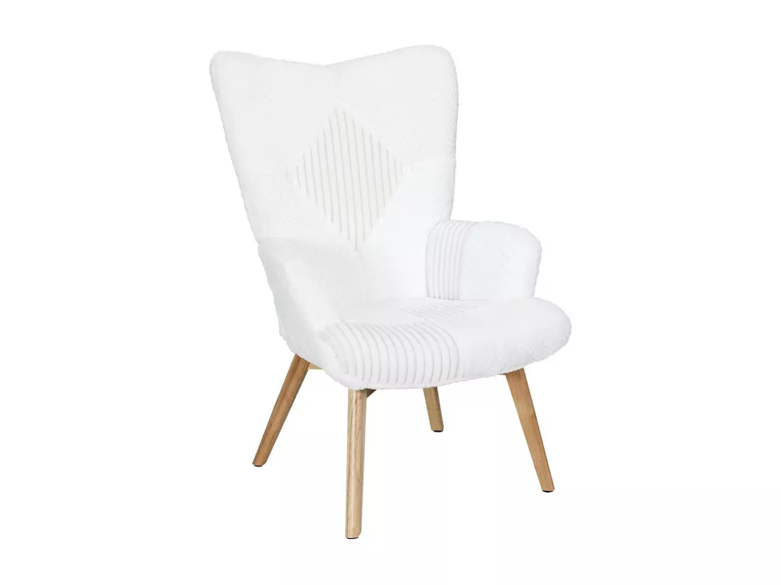 ROHAN - Fauteuil Imitation Laine Motif Patchwork Blanc