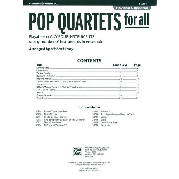 Alfred Music Publishing Pop Quartets For All Trumpet