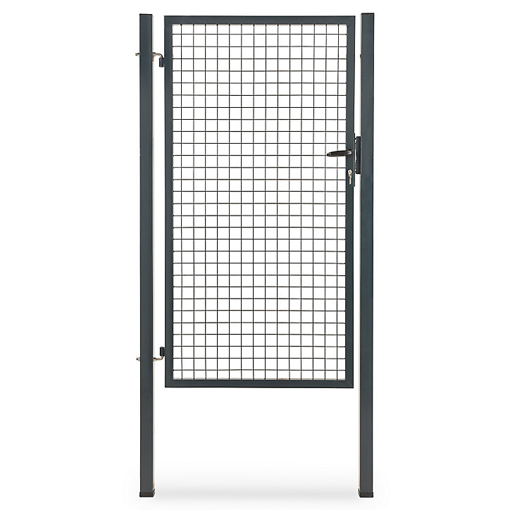 Portillon pour clôture grillagée à poteaux carrés Blooma gris 100 x h.170 cm
