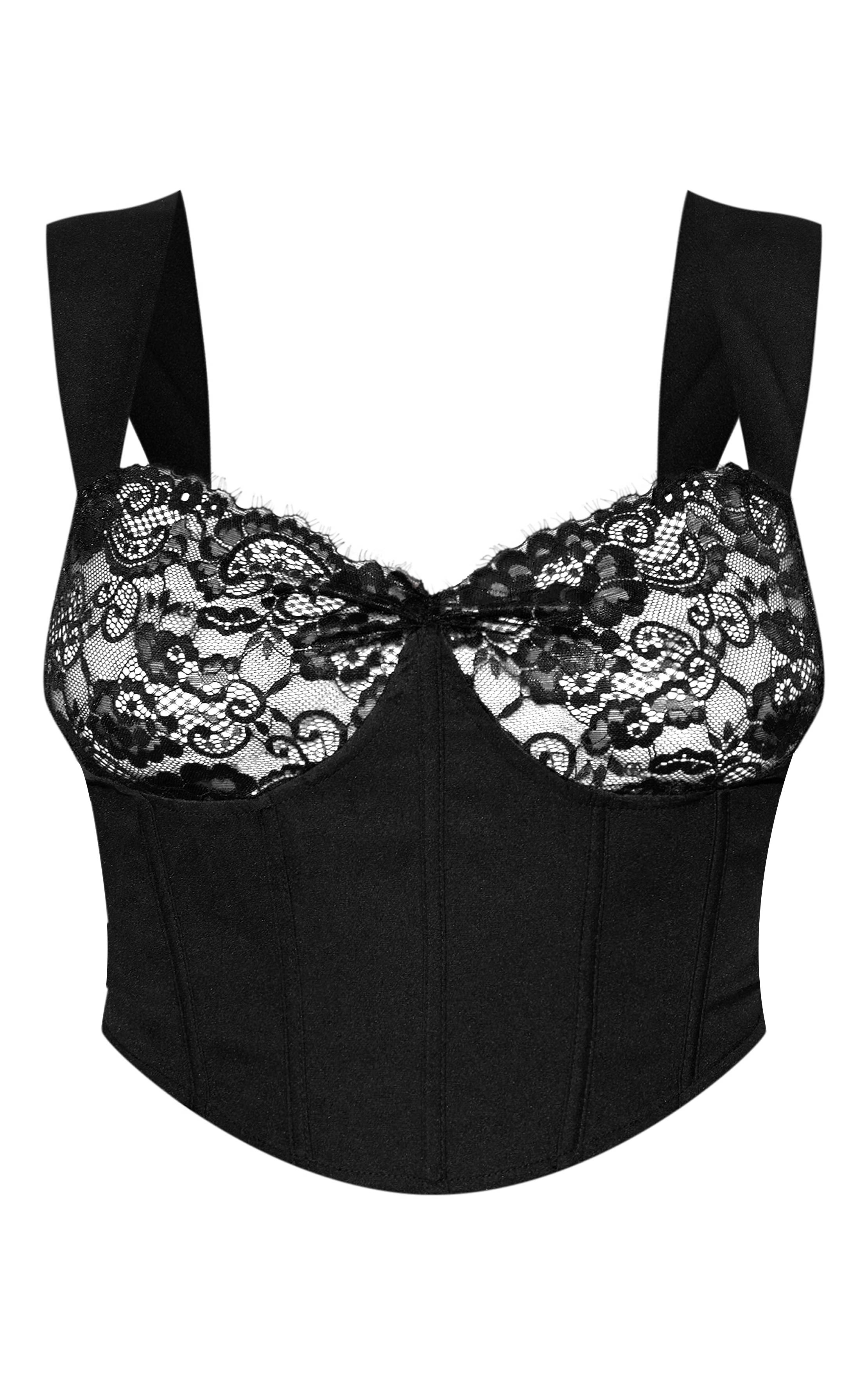 Noir Haut Corset Grande Taille Avec Bordure En Dentelle