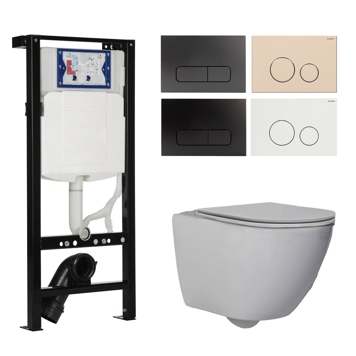 Geberit UP320 met Plieger frame toiletset met Saniclear Jama compact randloos toilet wit glans en softclose zitting