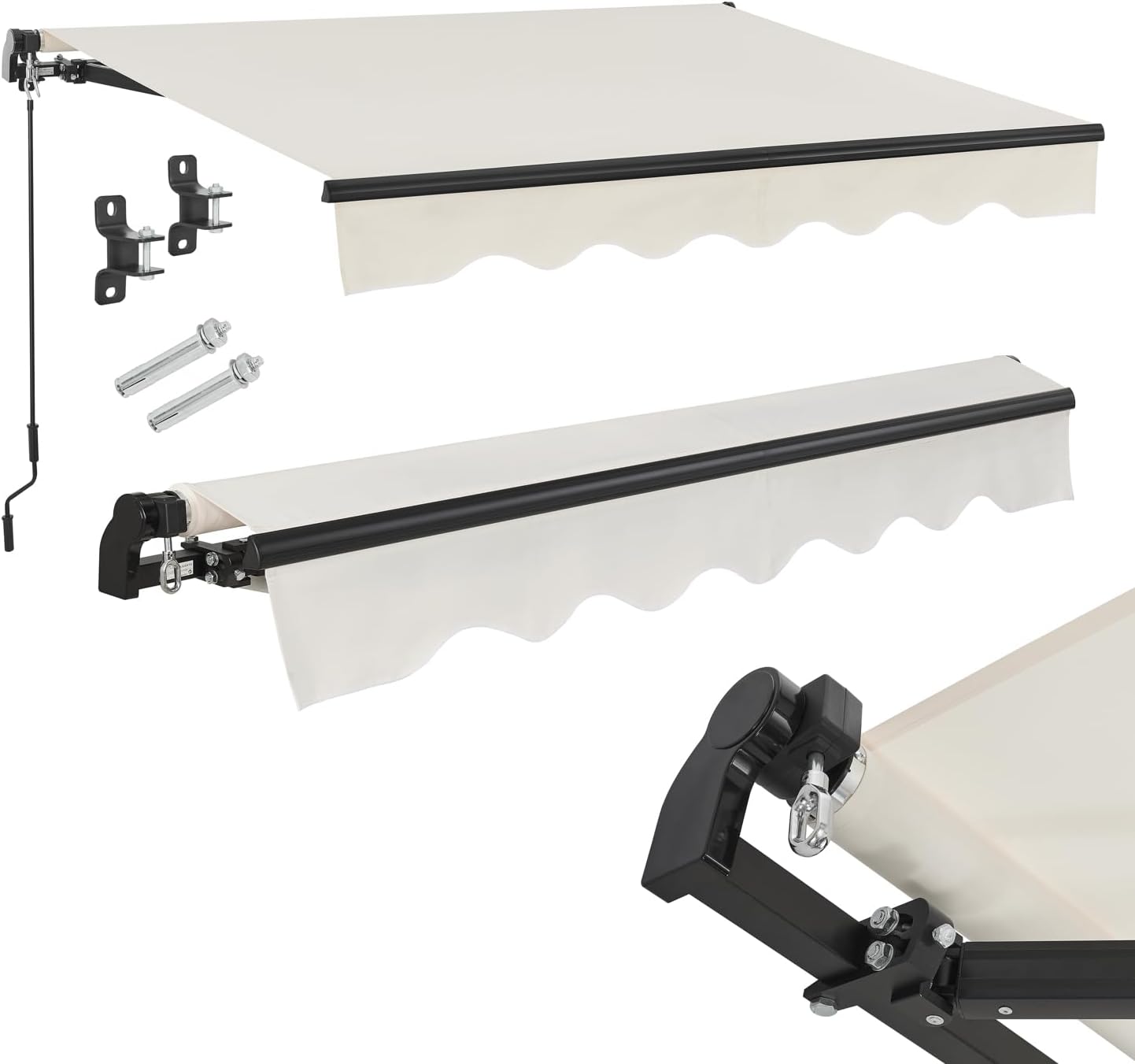 Juskys® Gelenkarmmarkise 400 x 300 cm, UV40+ & wasserabweisend, mit Kurbel & Wandhalterung Länge + Winkel einstellbar, Markise für Terrasse & Balkon, Sonnenschutz Balkonmarkise Gelenkmarkise, Beige