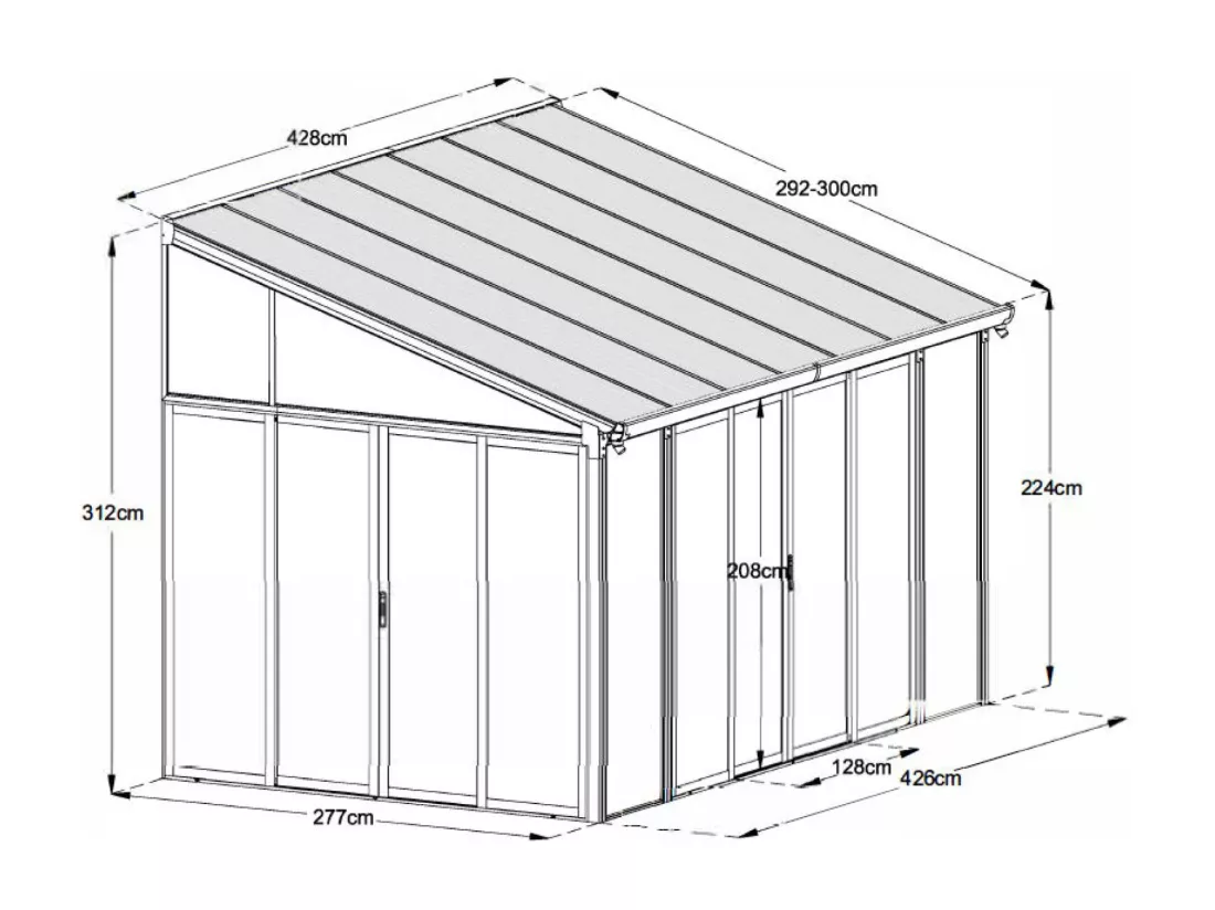Véranda en aluminium et polycarbonate avec protection UV - 12 m² - anthracite - MATHILDA