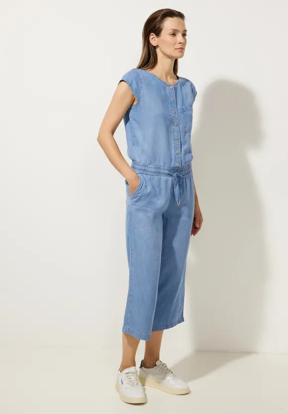 Loose Fit Jumpsuit in Lyocel - soft indigo bleach