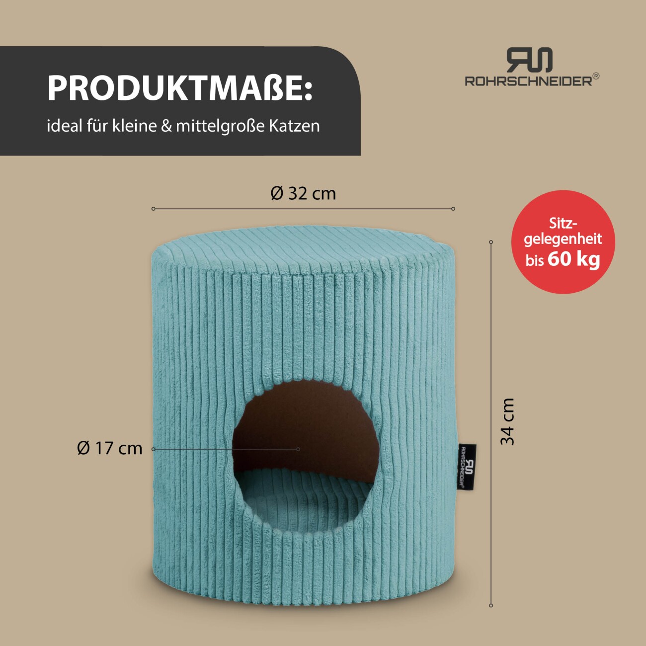 Rohrschneider ® Tierhöhle Cord inkl. Gratis-Spielkugel 2er-Set türkis
