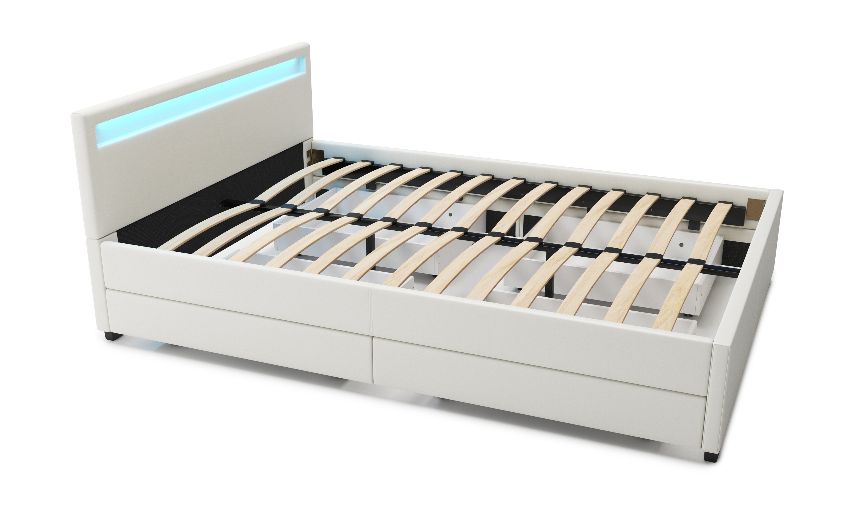 Lederbett LED TRANCE 140 x 200 cm weiss