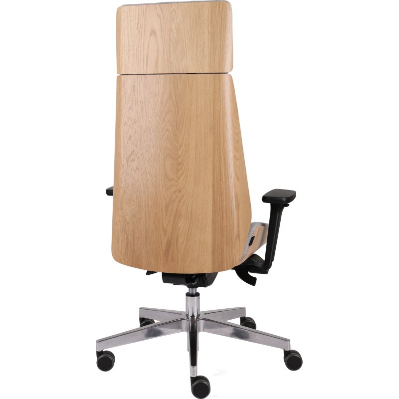 Chaise de bureau ergonomique Moon Wood Simili cuir, avec appui-tête, accoudoirs 3D, mécanisme synchrone + réglage profondeur d'assise, pieds chromé