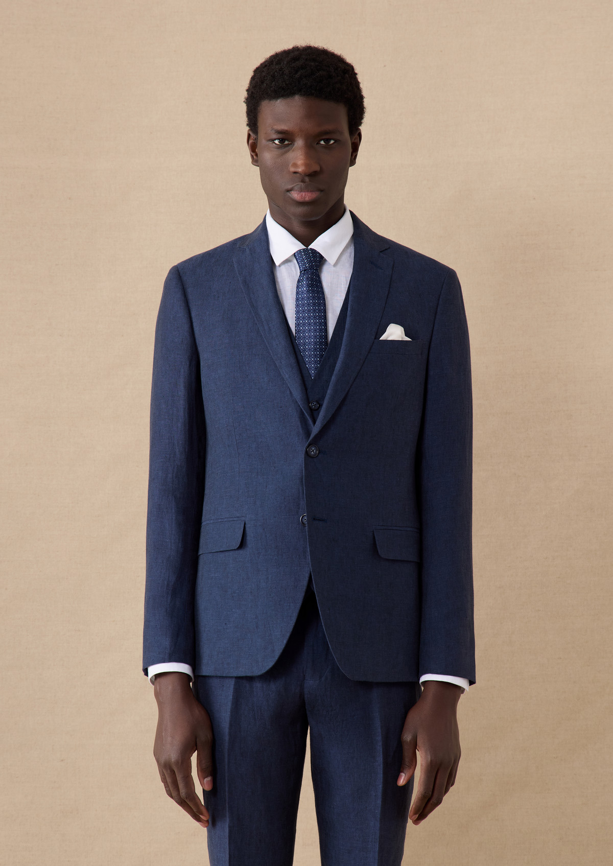 Veste coordonnable Slim en lin uni bleu indigo
