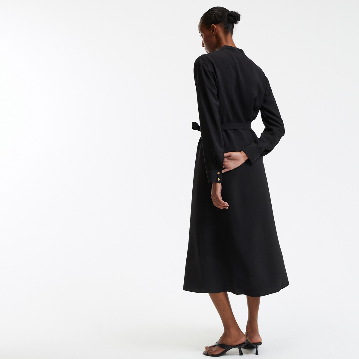 COLEÇÃO LA REDOUTE<br>Vestido longo reto com cinto e gola mandarim