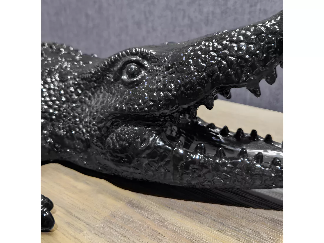 Statue crocodile avec gueule ouverte gris anthracite L69 cm - CROCO