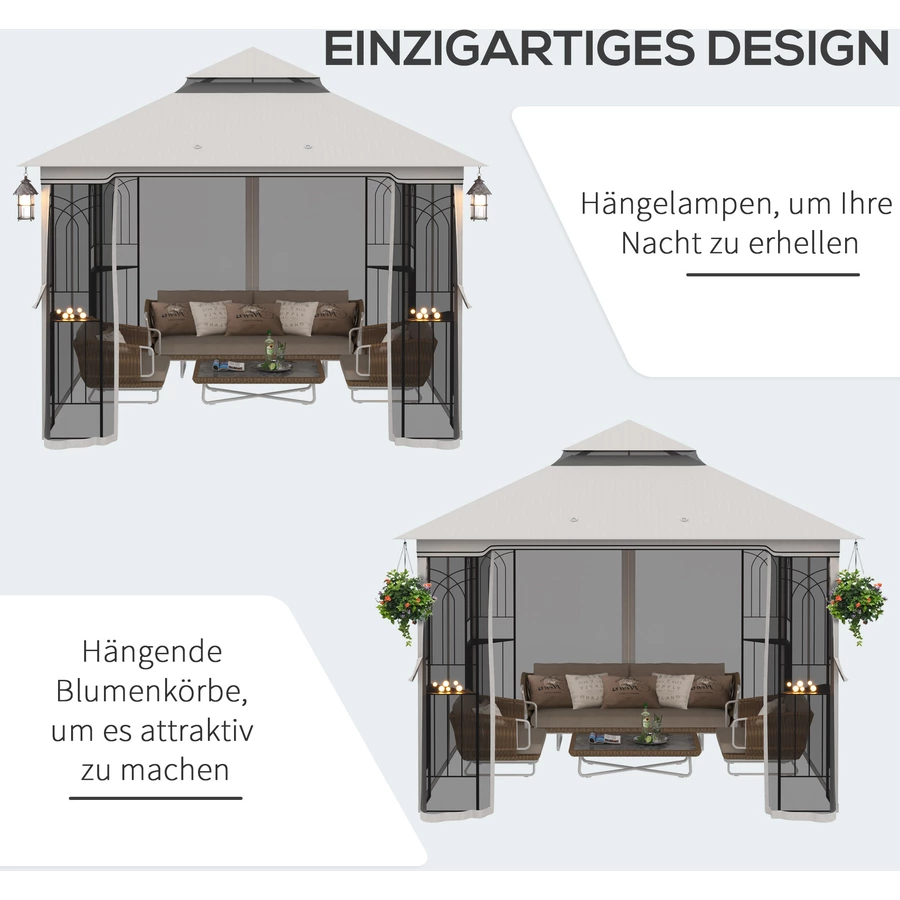 Outsunny Gartenpavillon mit Doppeldach beige