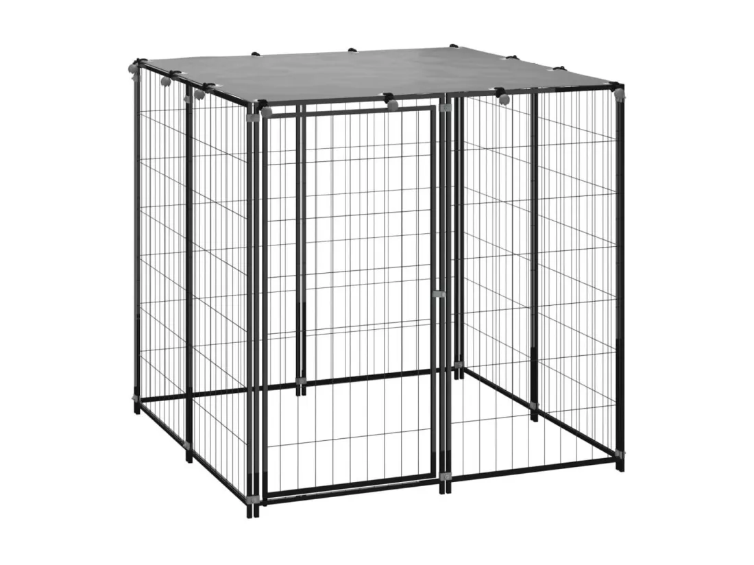 Chenil extérieur cage enclos noire 110 x 110 x 110 cm 02_0000490