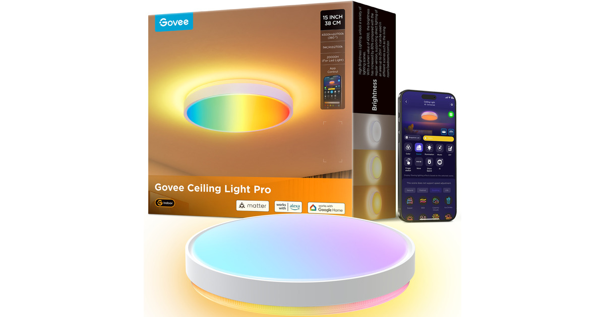 GoveeSmart Ceiling Light Pro lamp  (Wit, Ø 38 cm, 2,4GHz wifi, Bluetooth)