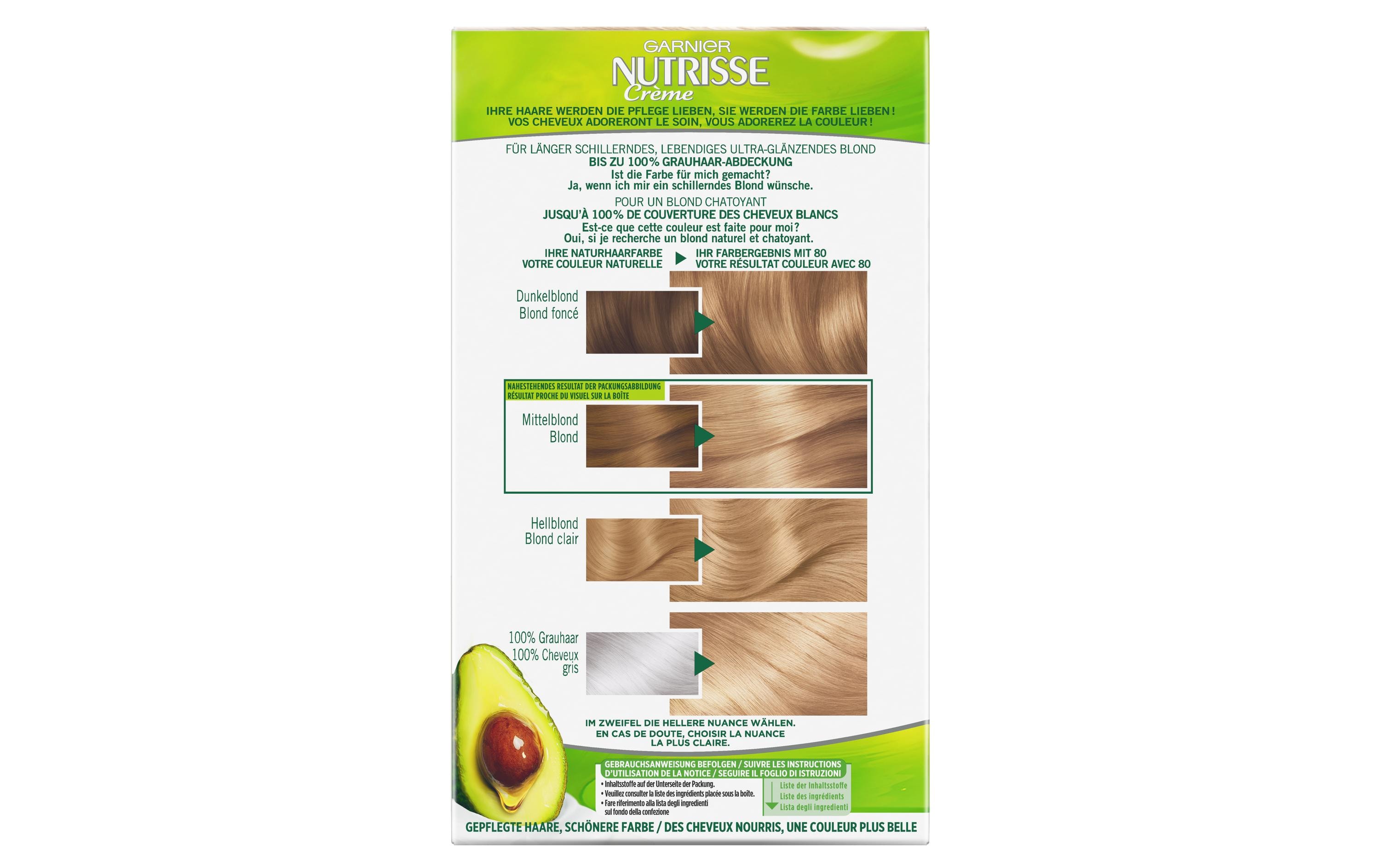 Haarcoloration Nutrisse Crème 80 HellblondHaarfarbe verleiht dem Haar seidig strahlenden Glanz