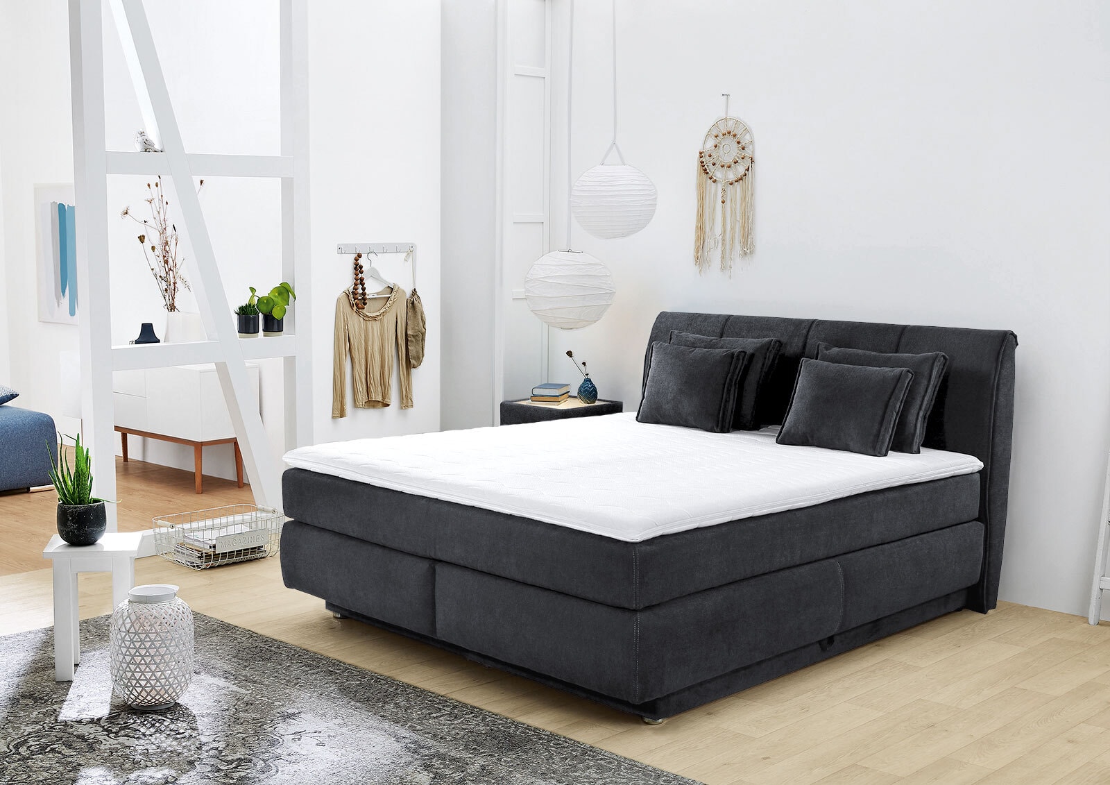 Boxspringbett Carla Mix Stoffbezug Anthrazit 160 x 200 cm