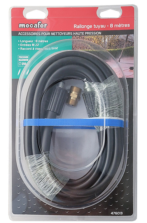Rallonge de tuyau flexible L. 8m pour nettoyeur haute pression 190bar Mecafer