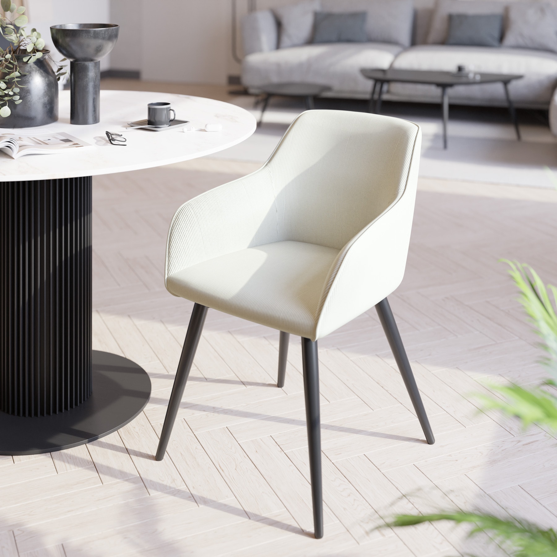 tectake® Esszimmerstuhl, gepolstert, in Cordoptik, robuste Stahlbeine, 58 x 62 x 82 cm