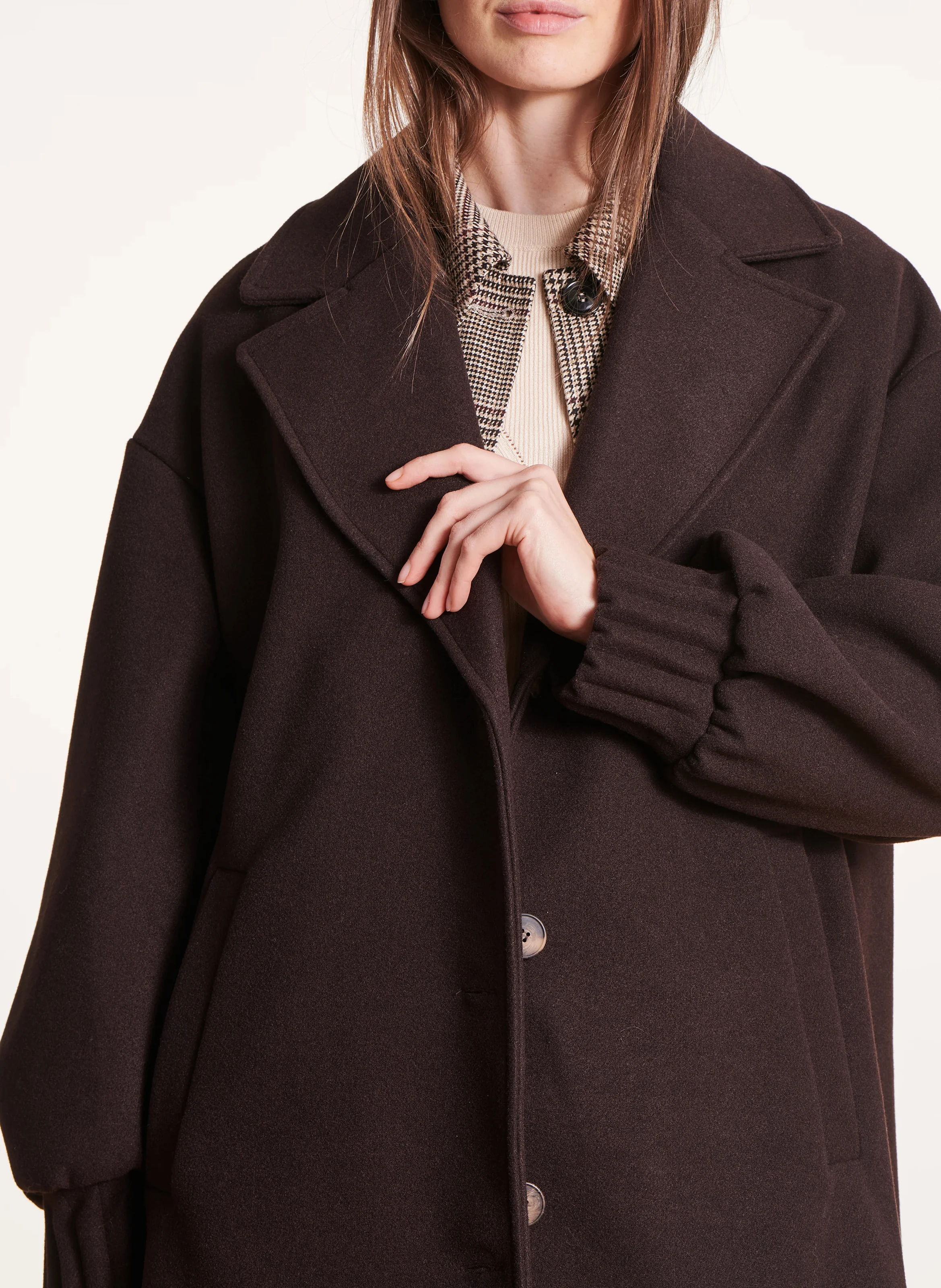 Manteau col tailleur | Marron