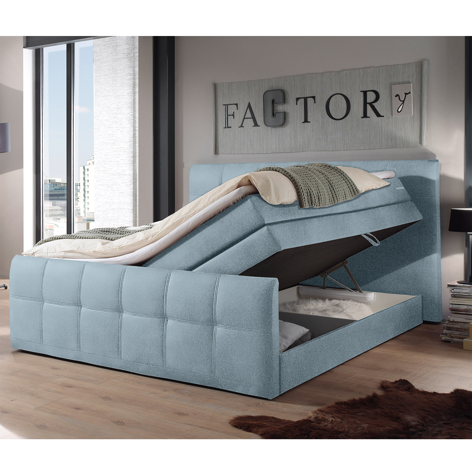 Boxspringbett - pastellblau - Taschenfederkern - H2 - 180x200 cm