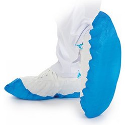 Surchaussure jetable avec semelle CPE Hygomat, blanc/bleu - Lot de 70