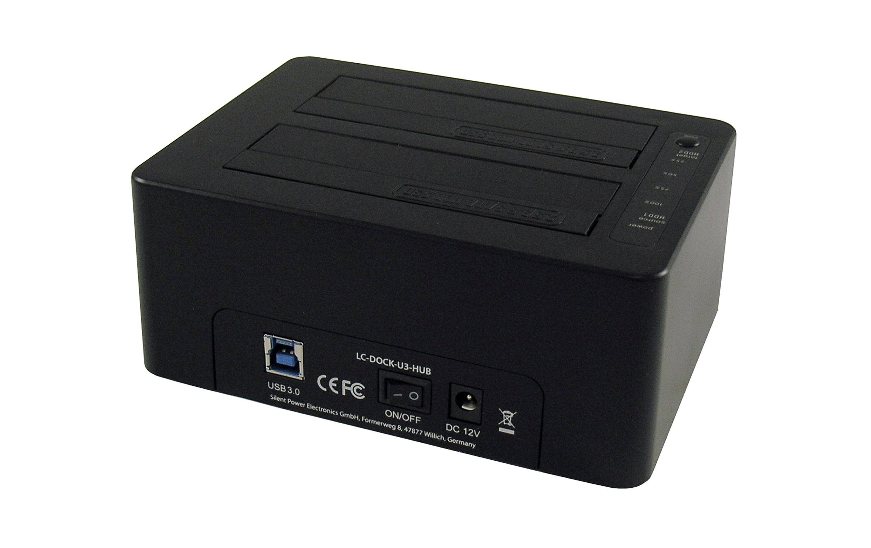 Docking- und Klonstation LC-DOCK-U3-HUBUSB 3.0 Dual Bay HDD Docking Station mit Kopierfunktion und 3-Port-USB 3.0-Hub