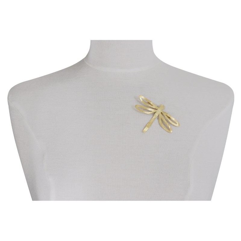 Broche Laiton Doré Libellule Martelé