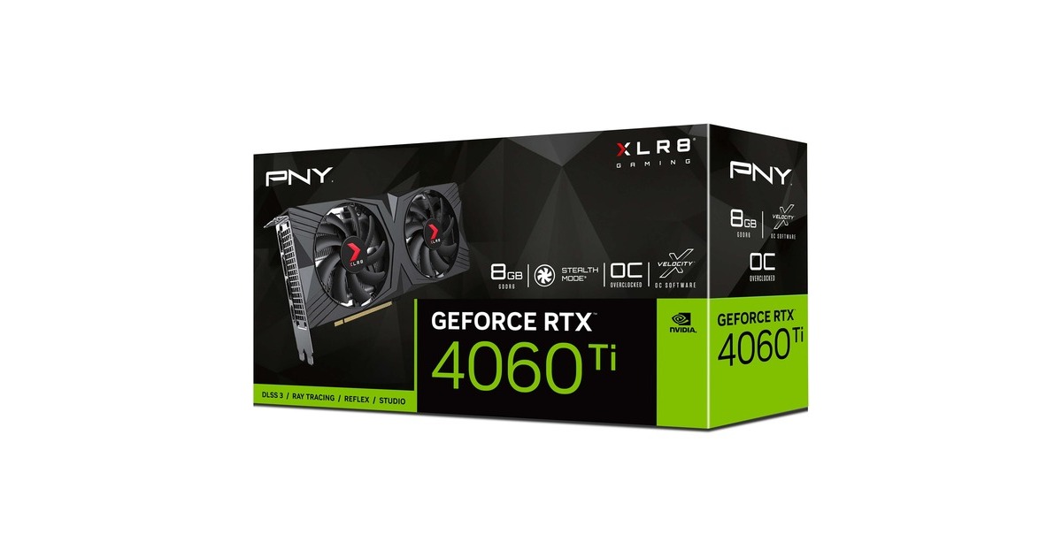 PNYGeForce RTX 4060 Ti 8GB VERTO Overclocked Dual Fan DLSS 3 grafische kaart  (DLSS 3, 3x DisplayPort, 1x HDMI 2.1)