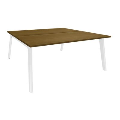 Bureau double STEELY - L140 cm - Bureau de départ - Pieds blancs - plateau imitation noyer