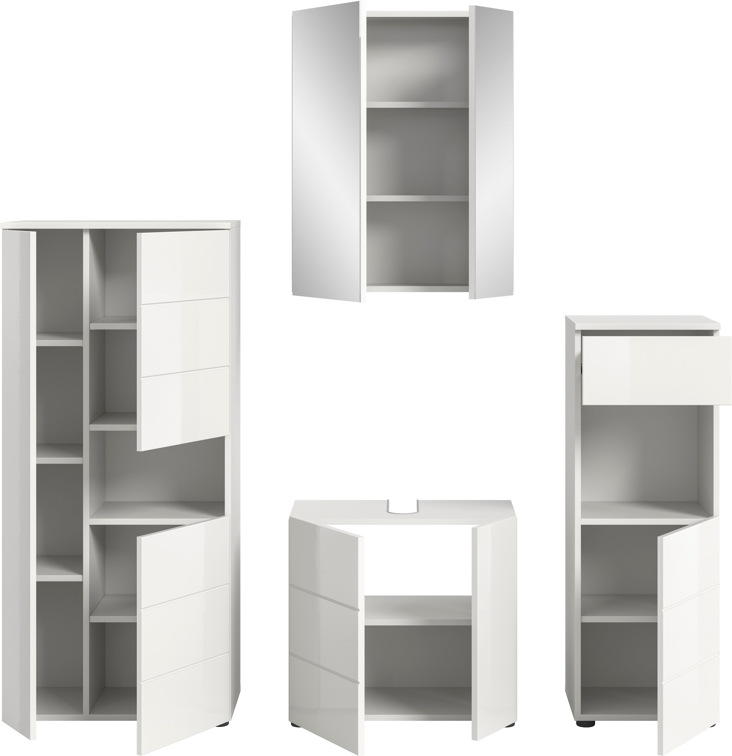 welltime Badmöbel-Set »Biel, Höhe 190 cm, Midischrank, Unterschrank, Spiegel, Standschrank« 4 Stk. tlg.