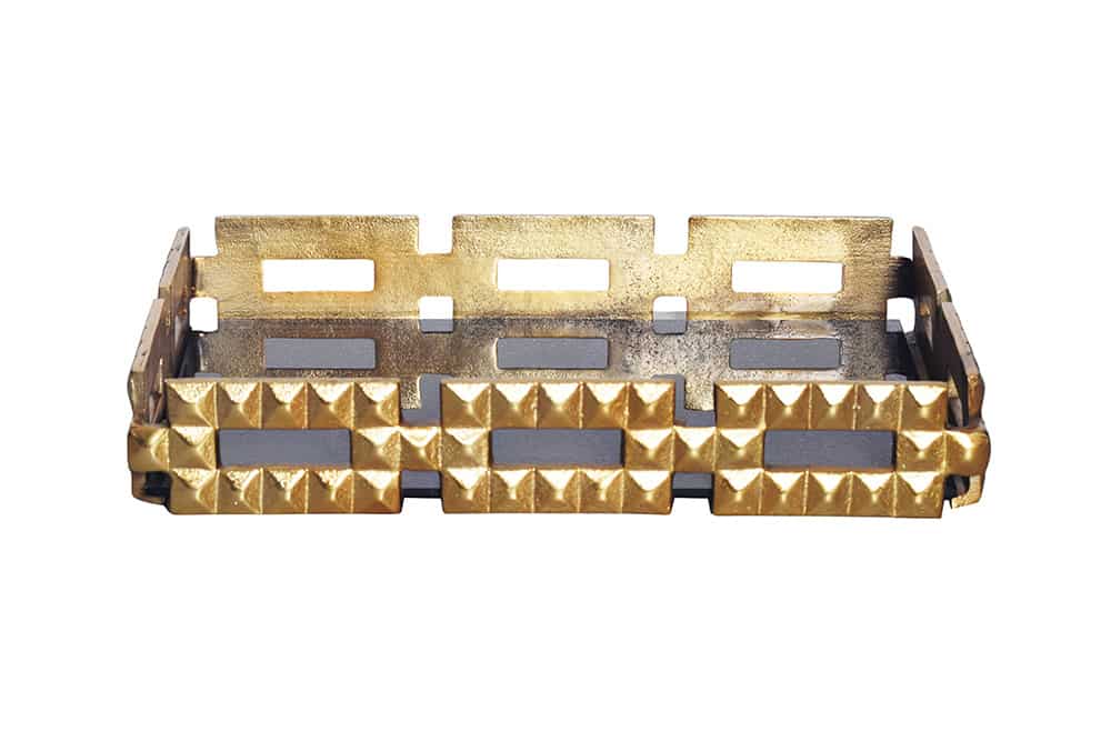 Handgefertigtes Tablett VARIATION 40cm schwarz gold Metall Aluminium Glas