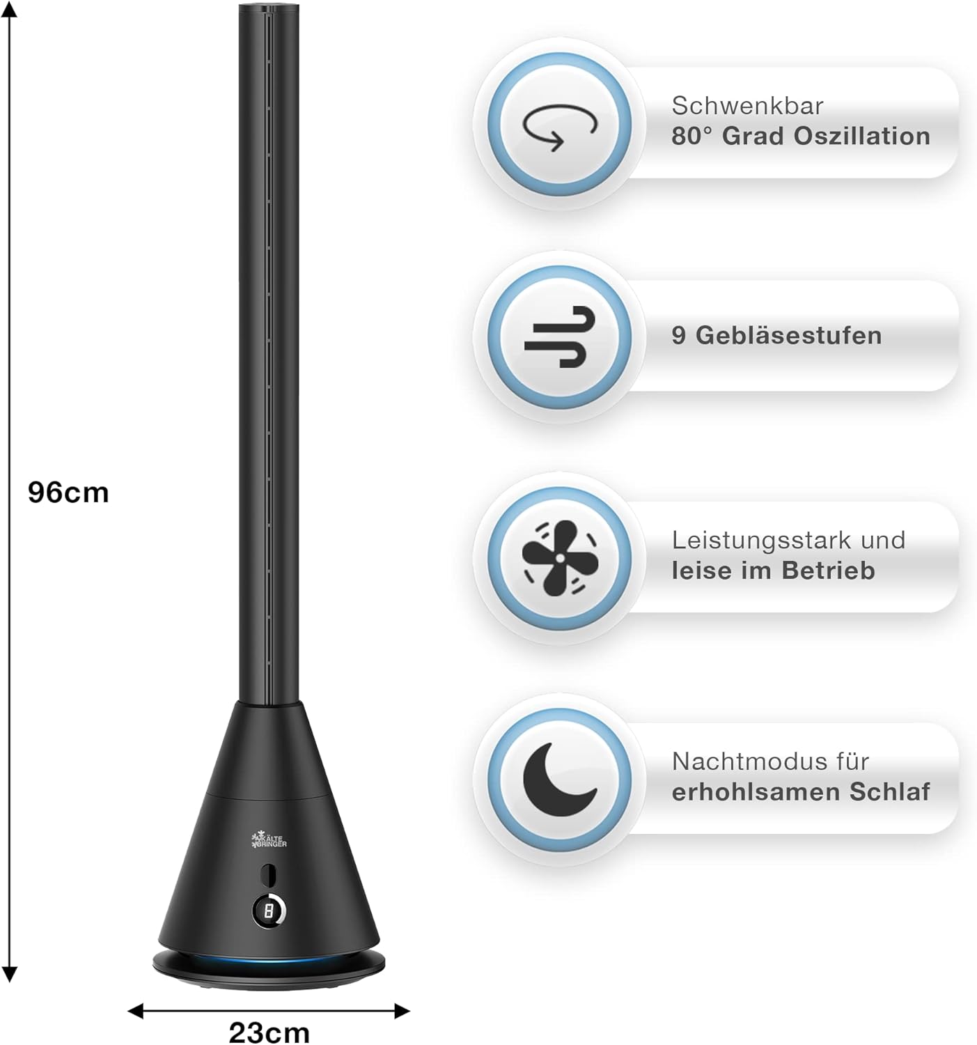 Kältebringer Turmventilator - Luftreiniger mit UV-C Filter - Timer & Schlafmodus - UV Sterilization - WIFI/App Steuerung - 80° schwenkbar - 9 Luftgeschwindigkeiten