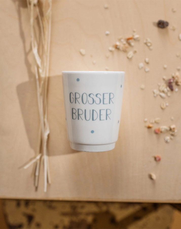 Porzellanbecher GROSSER BRUDER in weiß/hellgrau