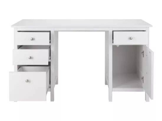 Bureau ALBANE - 4 tiroirs - 1 porte - Pin blanc