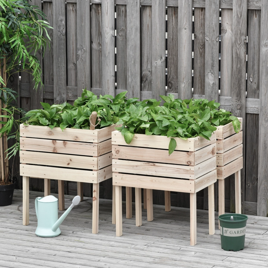 Outsunny Hochbeet aus Tannenholz, 4-teilig Natur
