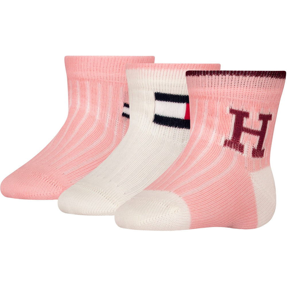 Køb Tommy Hilfiger Soft Pink Baby Strømper 3-pak Iconic Gaveæske | Luksusbaby