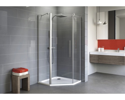 Vijfhoekige douche Schulte Alexa Style 2.0 90x90 cm helder glasprofiel kleur aluminium