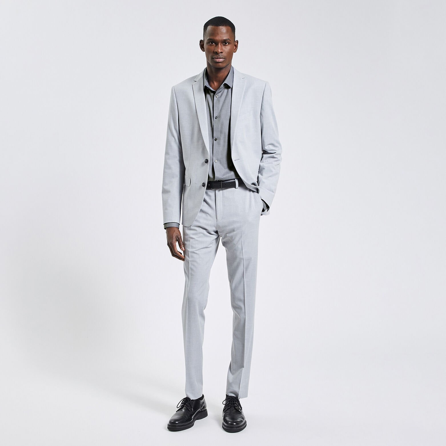 Chemise slim sans repassage unie coton Bleu foncé
