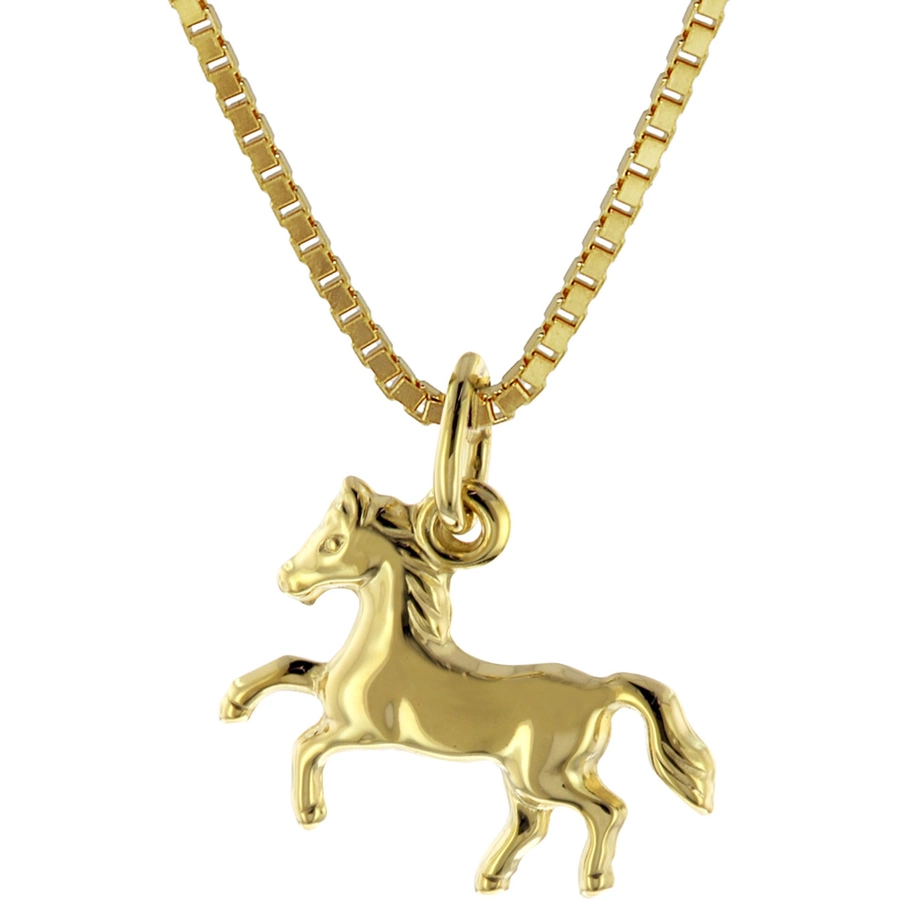 trendor Kinder Pferdchen-Anhänger Gold 3338K + vergoldete Silberkette gold