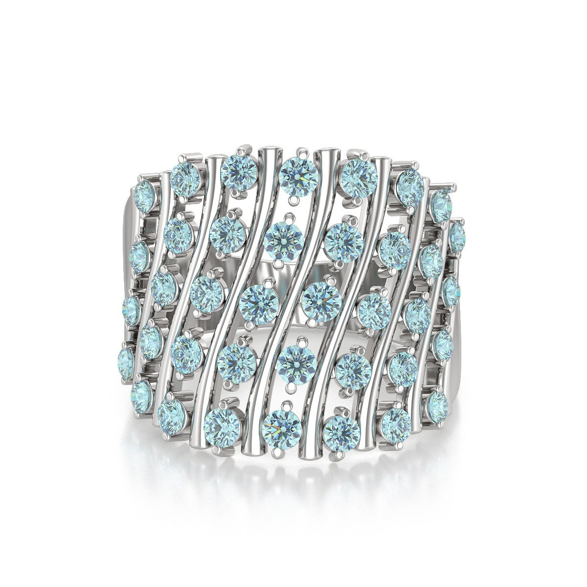 Bague ADEN Or 585 Blanc Aigue-Marine 6.92grs