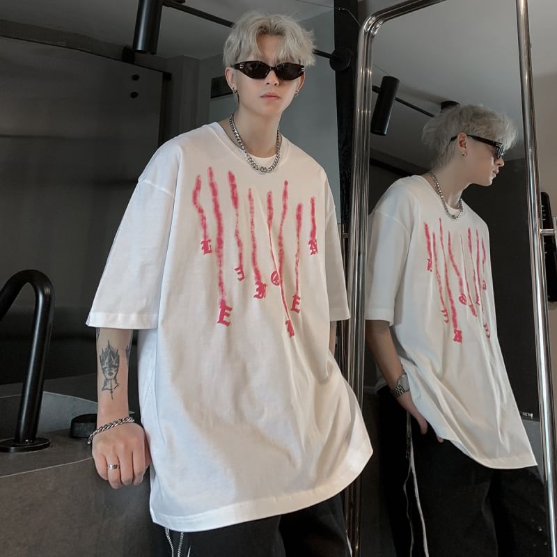 Bay Go Mall - T-shirt met ronde hals en elleboogmouwen en belettering