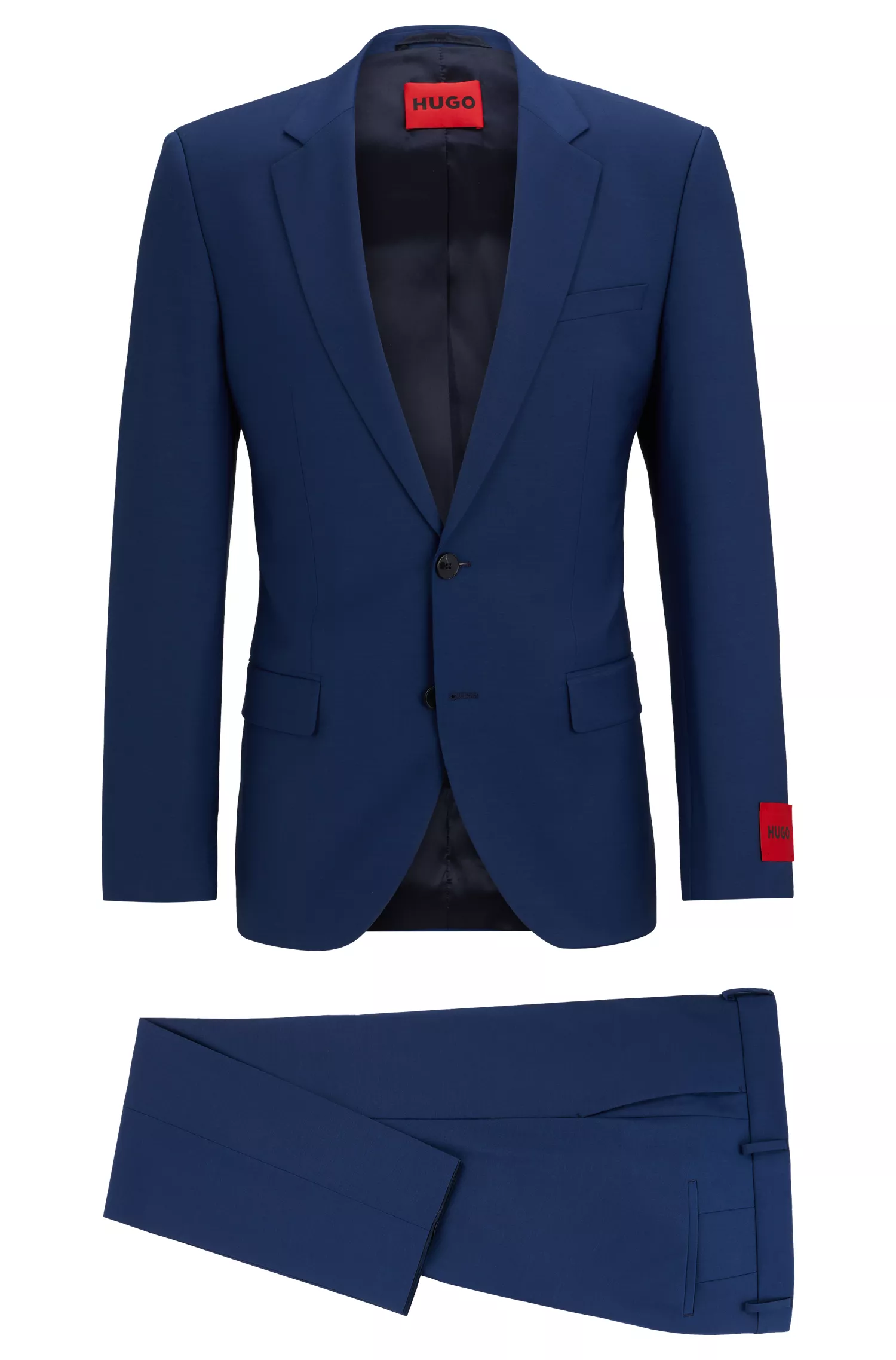 Terno HUGO vermelho, corte slim, em mistura de lã elástica de alta performance.