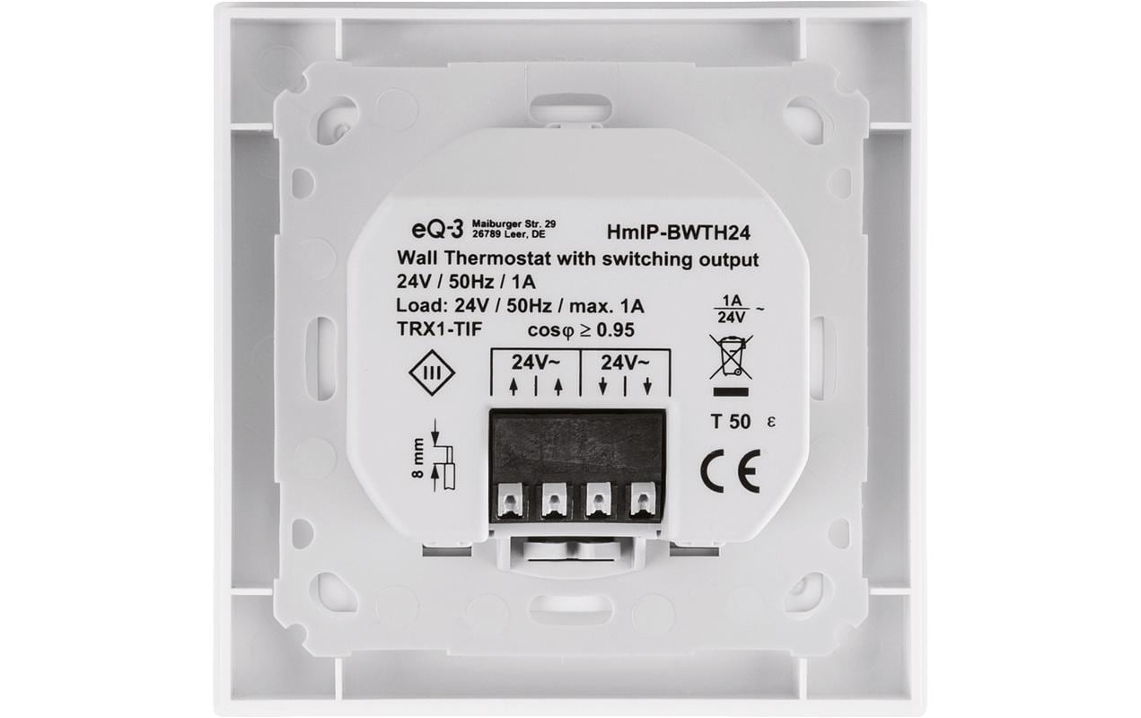 Smart Home Funk-Wandthermostat mit Schaltausgang 24 VWandthermostat mit Schaltausgang für Markenschalter – HmIP-BWTH24