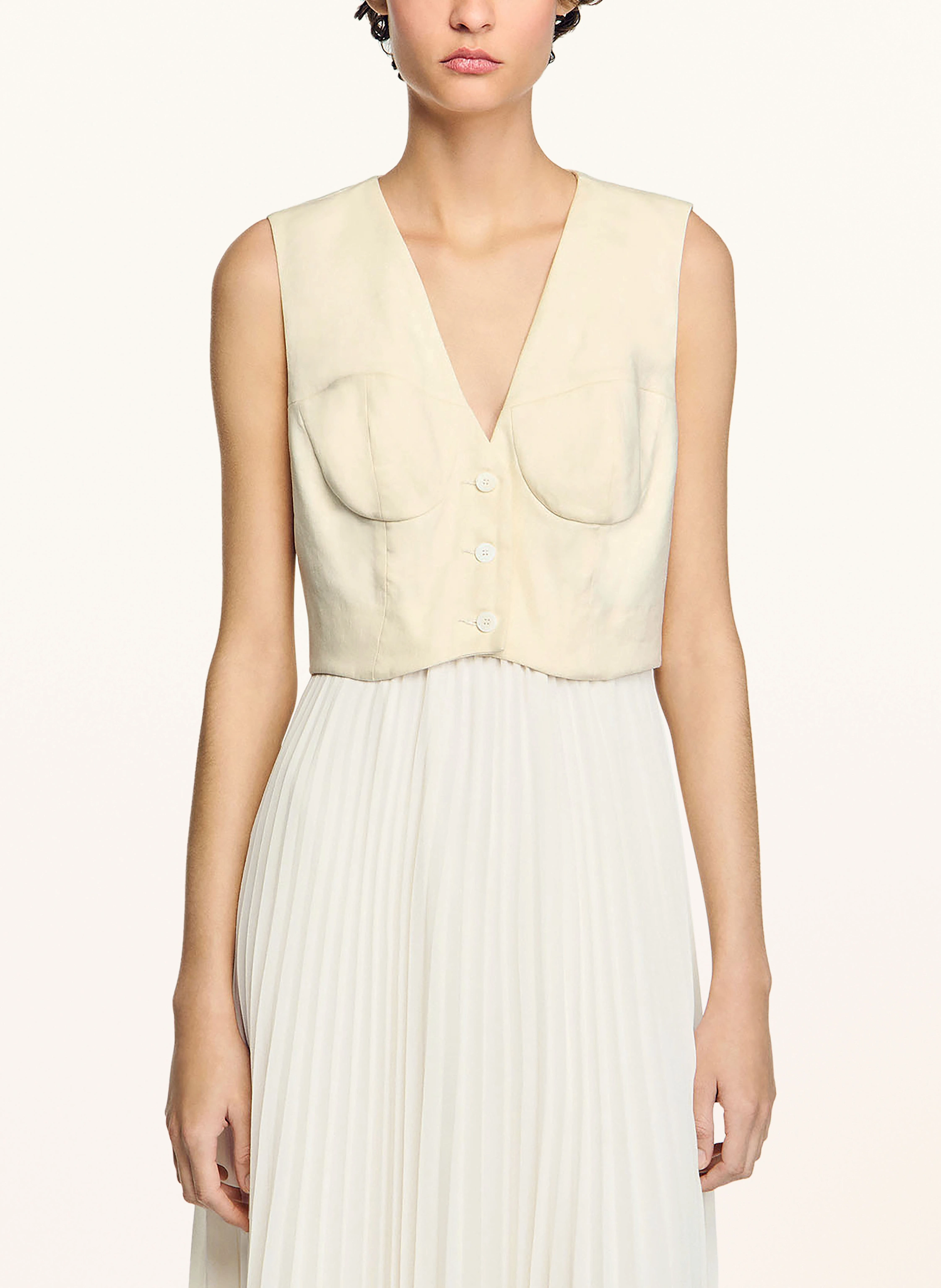 SANDRO Plisseekleid mit Leinen
